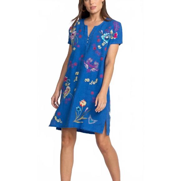NEW JOHNNY WAS jessi button front linen dress in nautical...